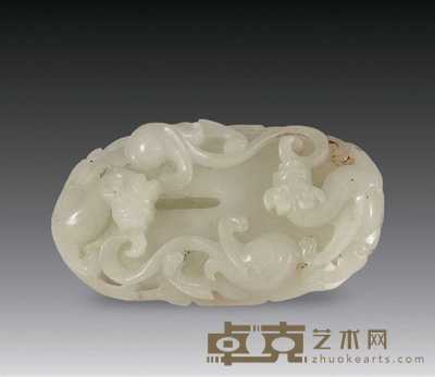 清 白玉双螭鸡心珮 长6.8cm